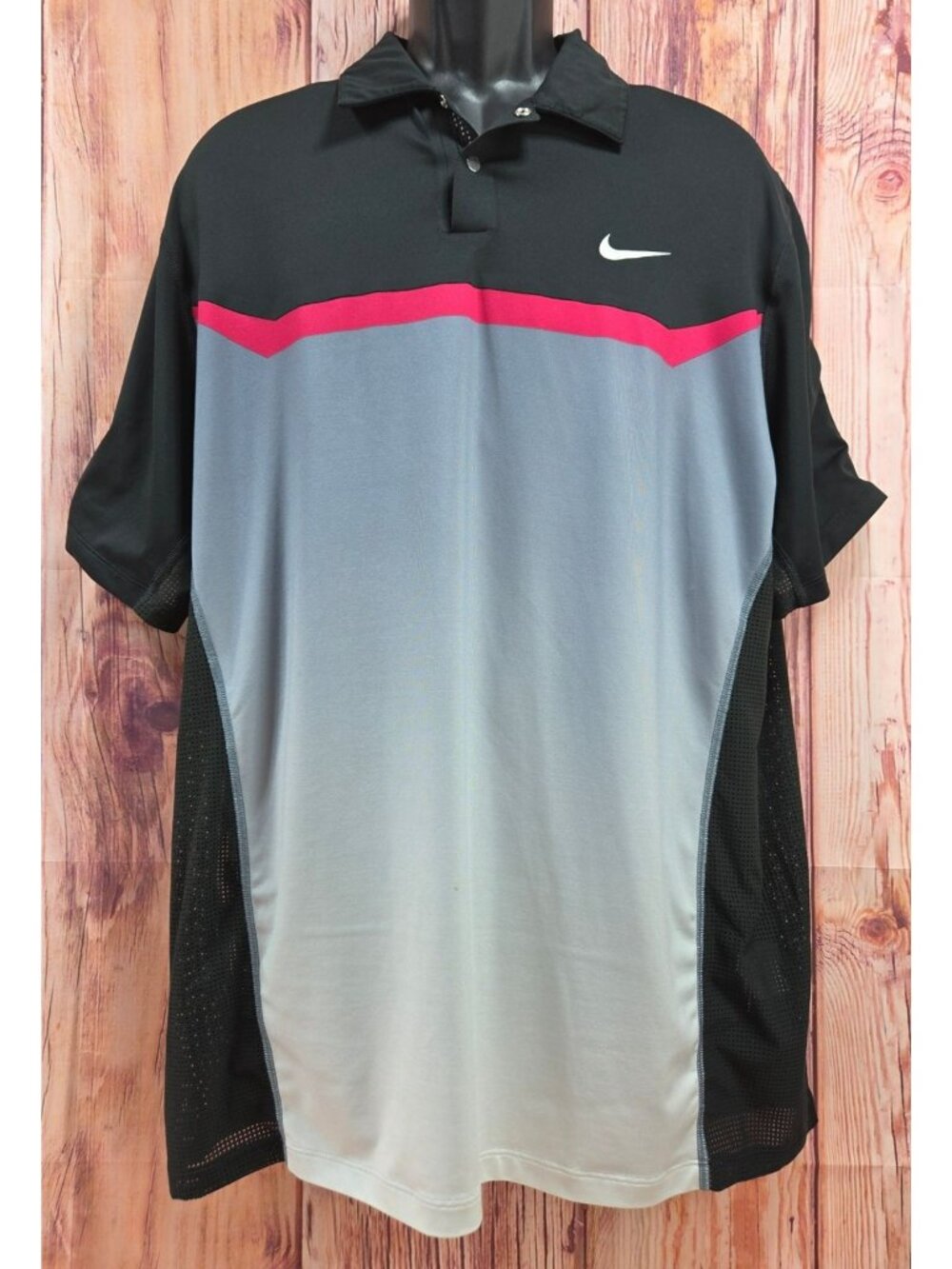 Nike Tiger Woods Collection Mens Dri-Fit Snap Polo Large Black Gray Pink